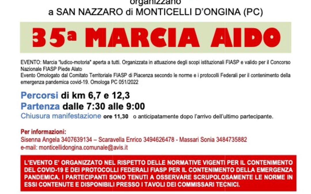 Piacenza – 35ª Marcia AIDO a Monticelli D’Ongina